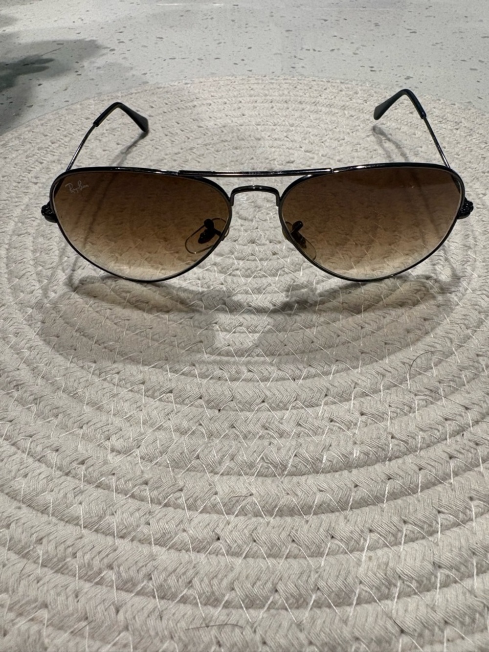 Ray-Ban Black Frame Brown Gradient Lens Aviator Sunglasses